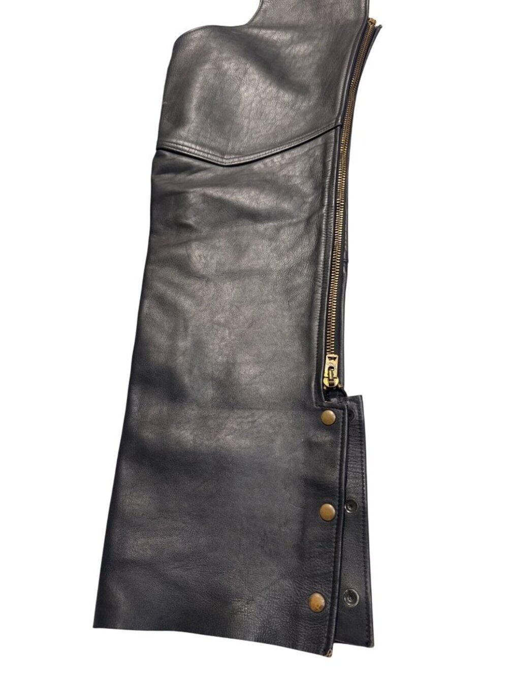 Black Leather Motorcycle Chaps With Adjustable Waist & Brass Details Made In USA - Picture 2 of 9